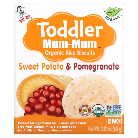 Hot Kid-Toddler Mum-Mum-Organic Rice Biscuits-Age 2 and Up-Sweet Potato & Pomegranate-12 Packs-2.12 oz (60 g)