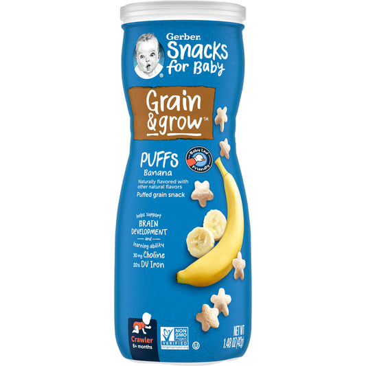 Gerber-Snacks for Baby-Grain & Grow-Puffs-Puffed Grain Snack-8+ Months-Banana-1.48 oz (42 g)