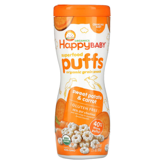 Happy Family Organics-Superfood Puffs- Organic Grain Snack-Sweet Potato & Carrot-2.1 oz (60 g)