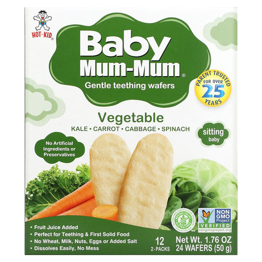 Hot Kid-Baby Mum-Mum-Gentle Teething Wafers-Vegetable-12 Packs-2 Wafers Each