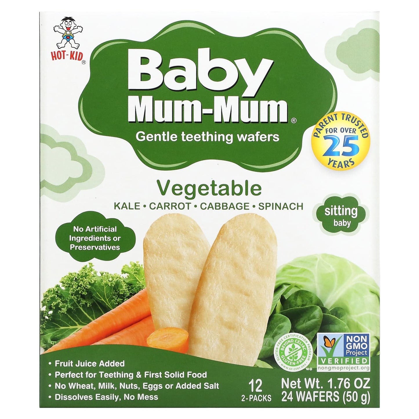 Hot Kid-Baby Mum-Mum-Gentle Teething Wafers-Vegetable-12 Packs-2 Wafers Each