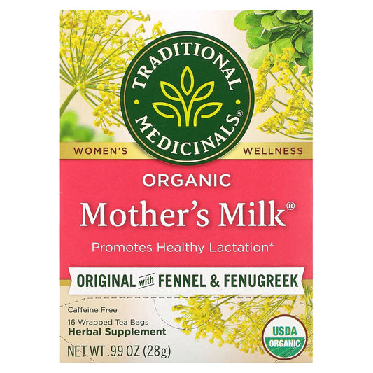 Traditional Medicinals-Organic Mother's Milk-Original with Fennel & Fenugreek-Caffeine Free-16 Wrapped Tea Bags-0.06 oz (1.75 g) Each