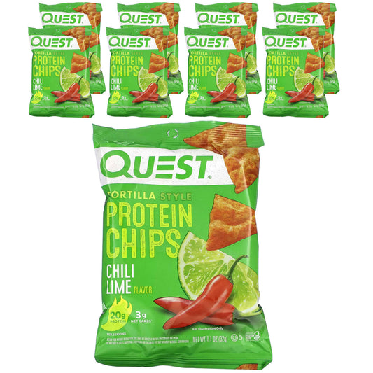 Quest Nutrition-Tortilla Style Protein Chips-Chili Lime-8 Bags-1.1 oz (32 g) Each