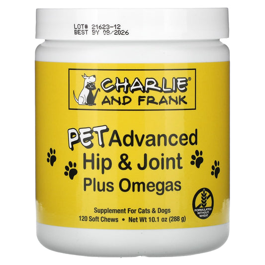 Charlie and Frank-PET Advanced Hip & Joint Plus Omegas-For Cats & Dogs-120 Soft Chews