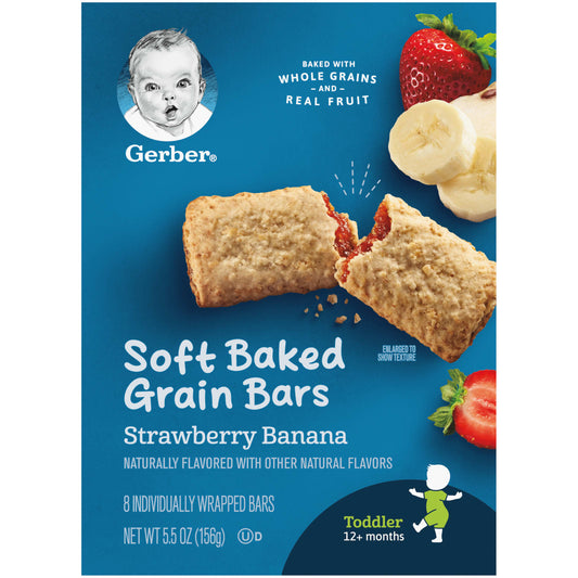 Gerber-Soft Baked Grain Bars-12+ Months-Strawberry Banana-8 Individually Wrapped Bars-0.68 oz (19 g) Each