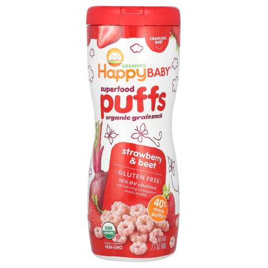 Happy Family Organics-Happy Baby-Superfood Puffs-Organic Grain Snack-Strawberry & Beet-2.1 oz (60 g)