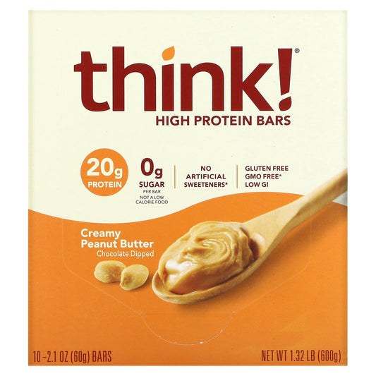 Think !-High Protein Bars-Creamy Peanut Butter-10 Bars-2.1 oz (60 g) Each