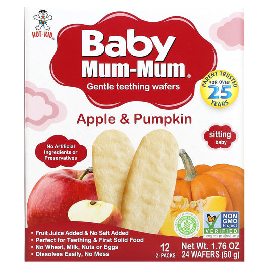 Hot Kid-Baby Mum-Mum-Gentle Teething Wafers-Apple & Pumpkin-12 Packs-2 Wafers Each