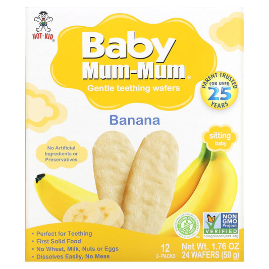 Hot Kid-Baby Mum-Mum-Gentle Teething Wafers-Banana-12 Packs-2 Wafers Each