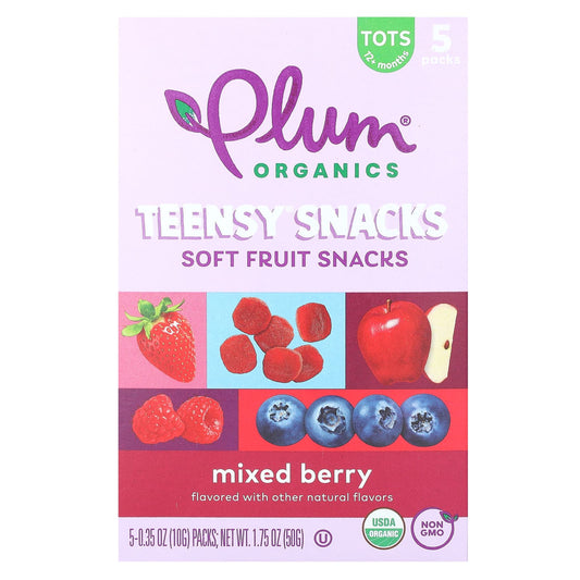 Plum Organics-Teensy Snacks-Soft Fruit Snacks-Tots 12+ Months-Mixed Berry-5 Packs-0.35 oz (10 g) Each