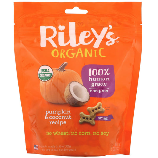 Riley’s Organics-Dog Treats-Small Bone-Pumpkin & Coconut Recipe-5 oz (142 g)