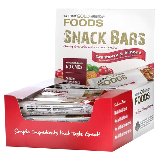 California Gold Nutrition-FOODS - Cranberry & Almond Chewy Granola Bars-12 Bars-1.4 oz (40 g) Each