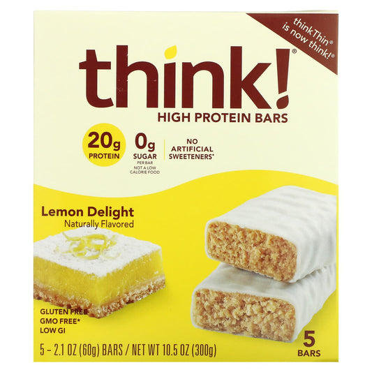 Think !-High Protein Bars-Lemon Delight-5 Bars-2.1 oz (60 g) Each