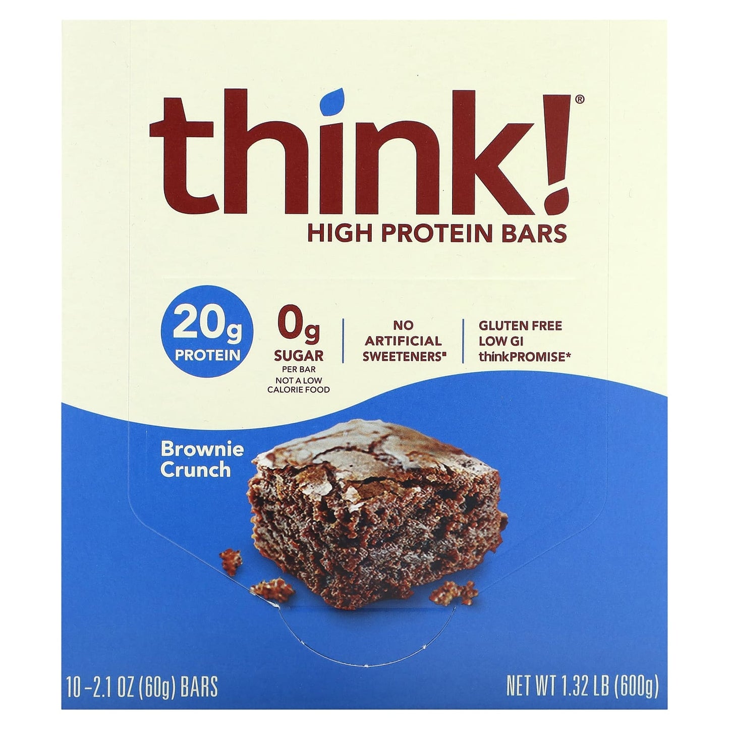 Think !-High Protein Bars-Brownie Crunch-10 Bars-2.1 oz (60 g) Each