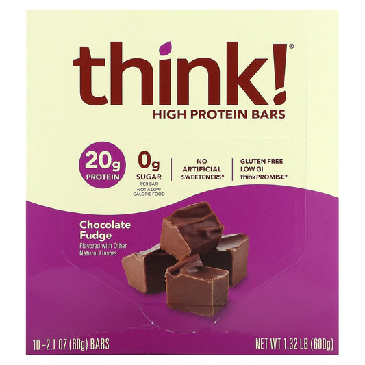 Think !-High Protein Bars-Chocolate Fudge-10 Bars-2.1 oz (60 g) Each