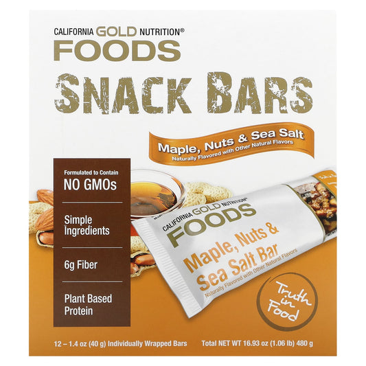 California Gold Nutrition-FOODS - Maple Sea Salt Bars-12 Bars-1.4 oz (40 g) Each