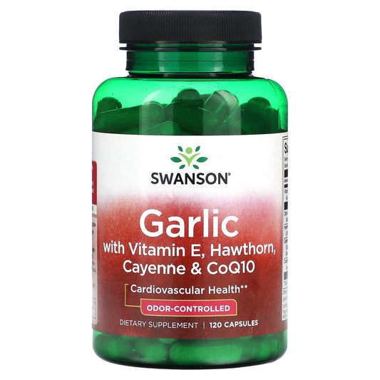 Swanson-Garlic with Vitamin E-Hawthorn-Cayenne & CoQ10-120 Capsules