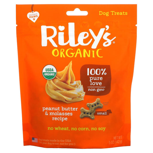 Riley’s Organics-Dog Treats-Small Bone-Peanut Butter & Molasses Recipe-5 oz (142 g)