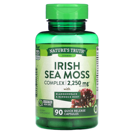 Nature's Truth-Irish Sea Moss Complex with Bladderwrack & Burdock Root-2,250 mg-90 Quick Release Capsules (750 mg per Capsule)