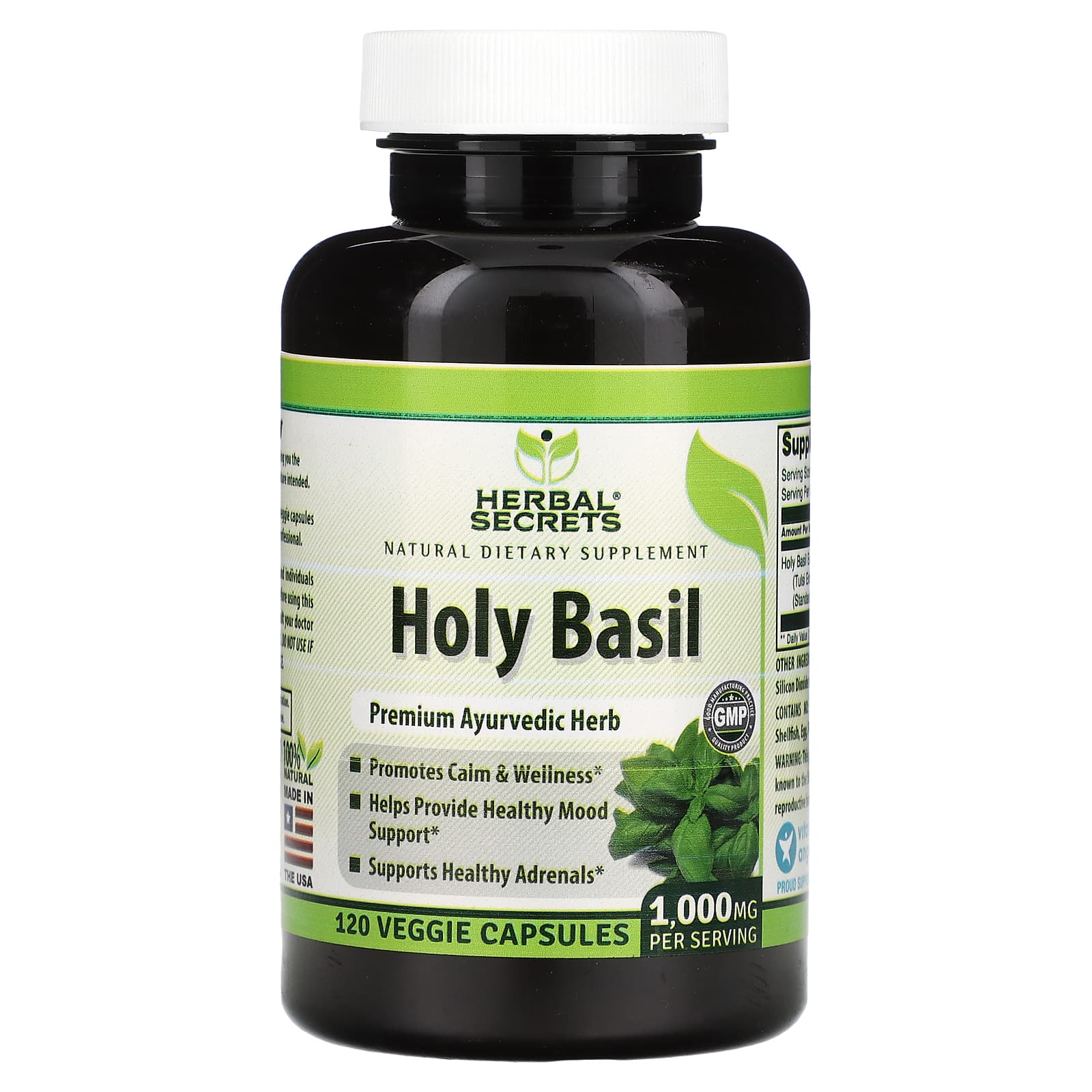 Herbal Secrets-Holy Basil-1,000 mg-120 Veggie Capsules (500 mg per Capsule)