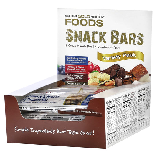 California Gold Nutrition-FOODS - Variety Pack Snack Bars-12 Bars-1.4 oz (40 g) Each