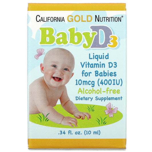 California Gold Nutrition-Baby Vitamin D3 Liquid-10 mcg (400 IU)-0.34 fl oz (10 ml)