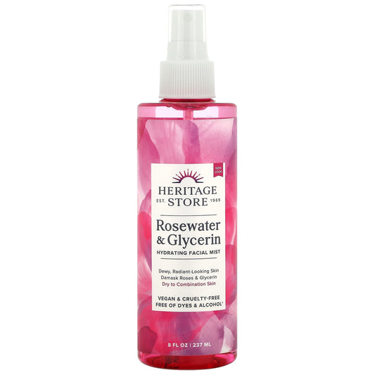 Heritage Store-Rosewater & Glycerin-Hydrating Facial Mist-8 fl oz (237 ml)