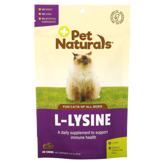 Pet Naturals-L-Lysine-For Cats-All Sizes-Chicken Liver-250 mg-60 Chews-3.17 oz (90 g)