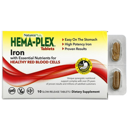 NaturesPlus-Hema-Plex-Iron with Essential Nutrients for Healthy Red Blood Cells -10 Slow Release Tablets